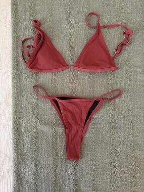Somerfield Swim Ribbed Dusty Rose Triangle Bikini Set